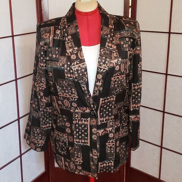 VNTG Kensington Square Brown & Turquoise Blazer - Picture 1 of 11